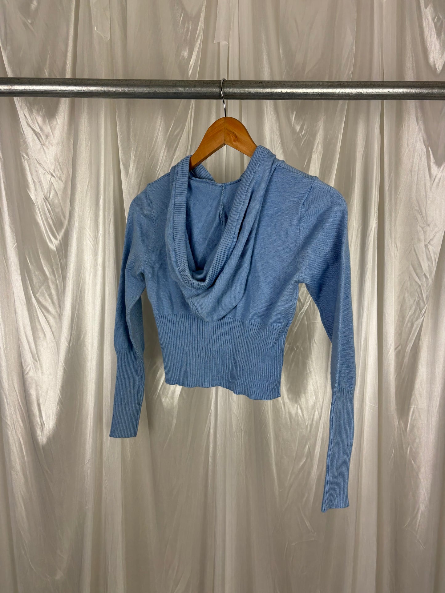 No Brand Blue Hooded Zip Front Top - XS