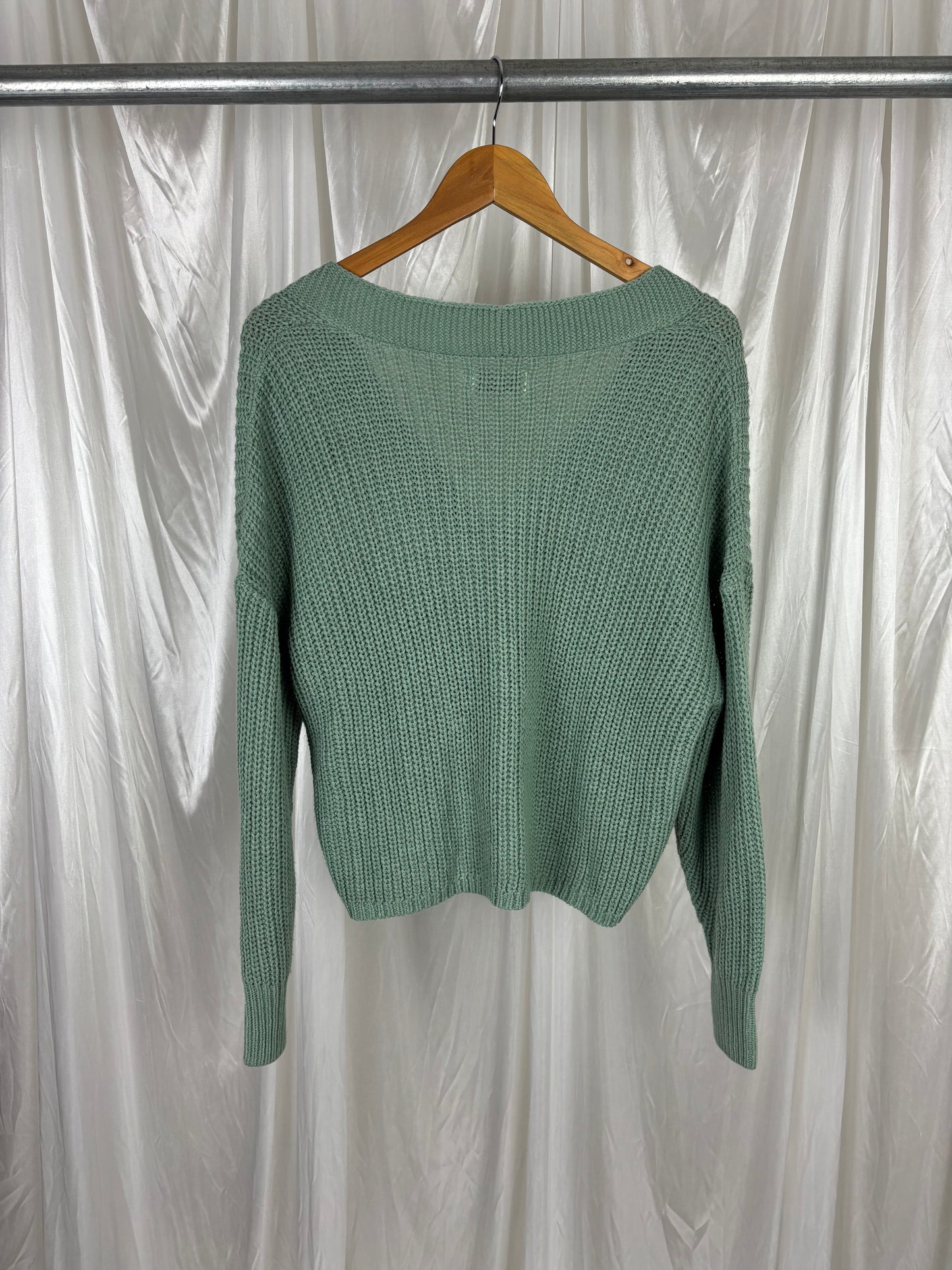 Only Green Ribbed Cardigan - M