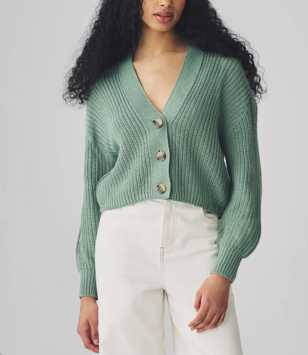 Only Green Ribbed Cardigan - M