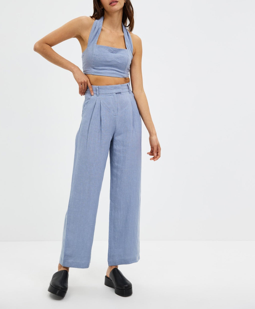 Aere Blue Palazzo Linen Pants - 12