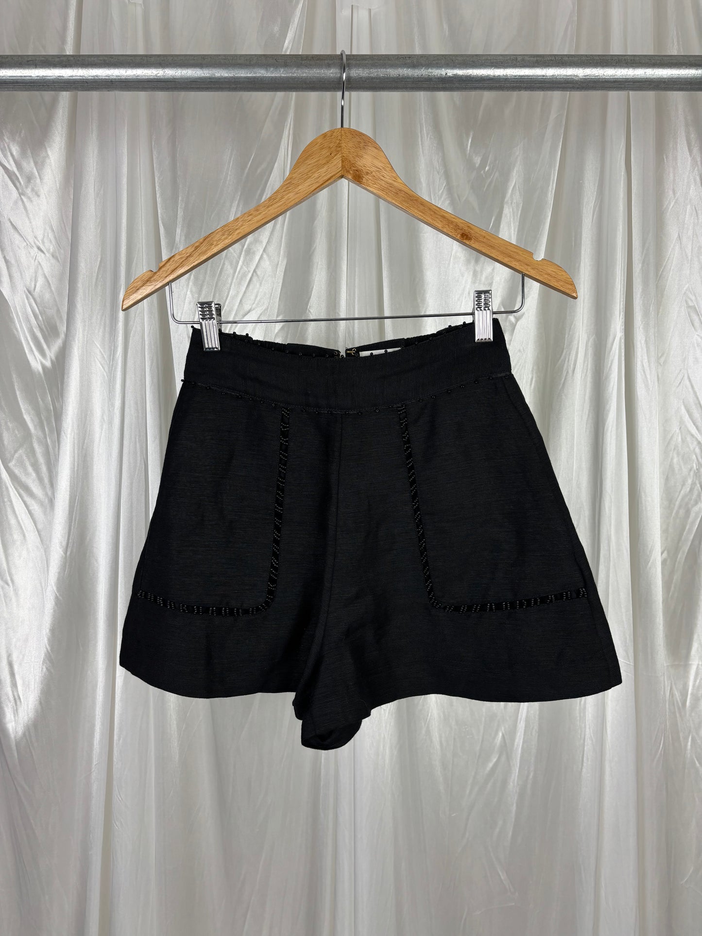 Aje Black Linen Blend Beaded Shorts - 6