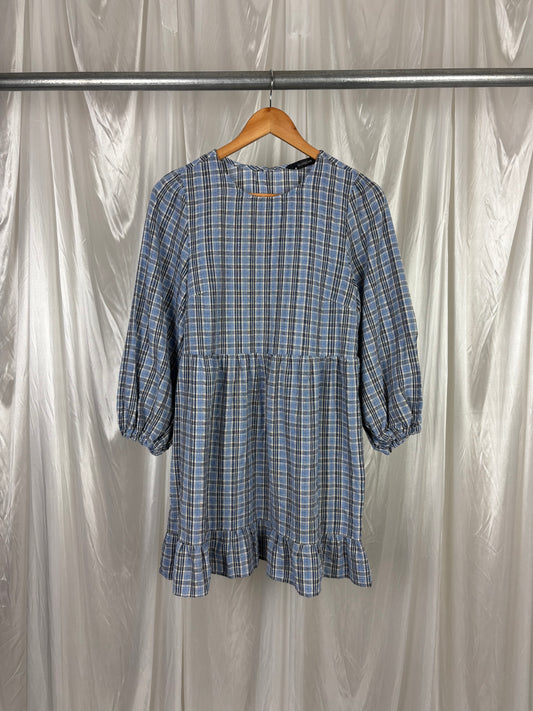 Glassons Blue Checked Mini Dress - 8