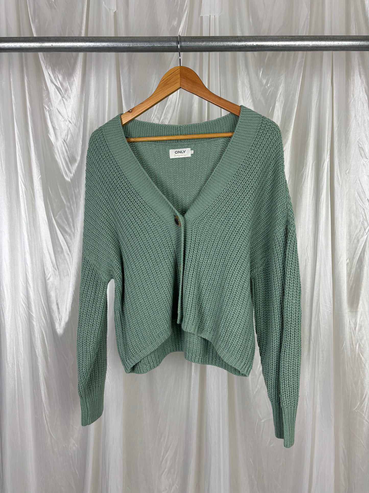 Only Green Ribbed Cardigan - M
