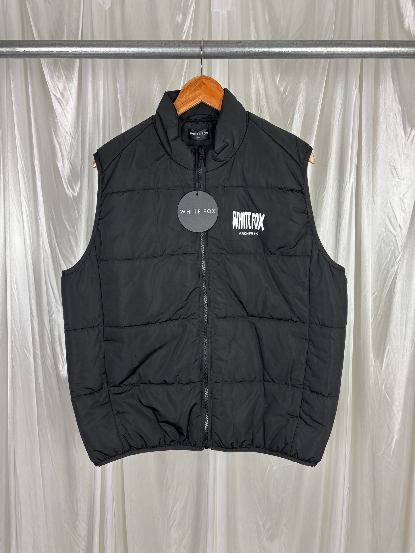 White Fox Black Puffer Vest - M/L
