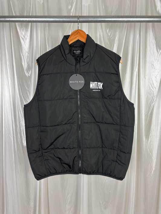 White Fox Black Puffer Vest - M/L