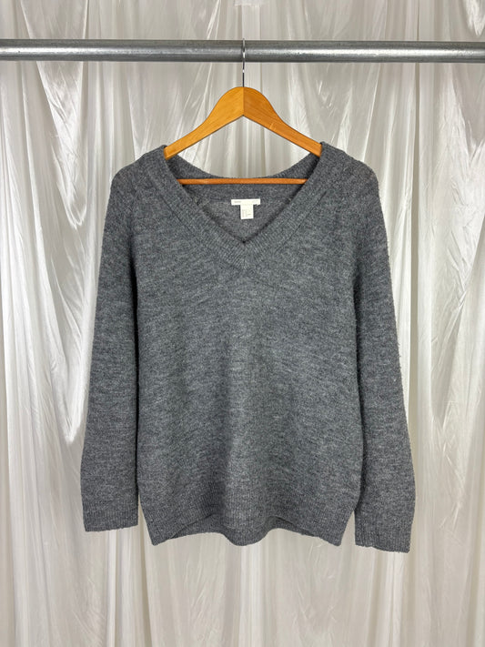 H&M Grey V-Neck Knit Jumper - S