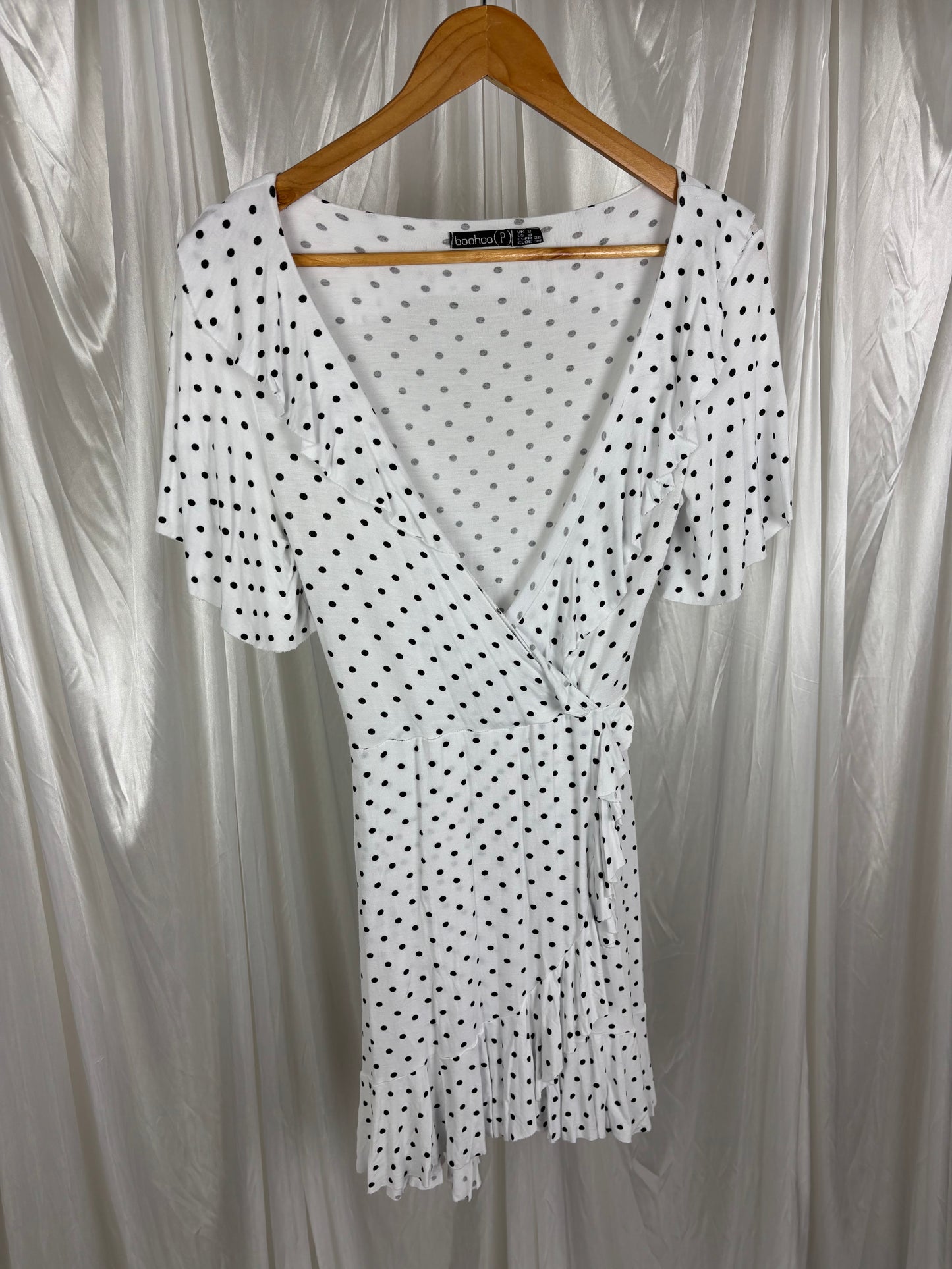Boohoo Polka Dot Wrap Mini Dress - 8