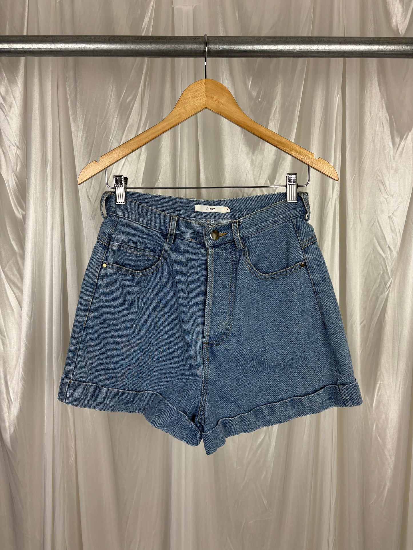 Ruby Blue Mid Wash Denim Shorts - 8