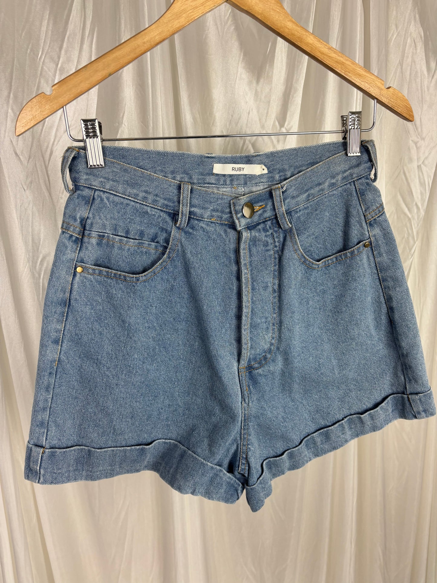 Ruby Blue Mid Wash Denim Shorts - 8
