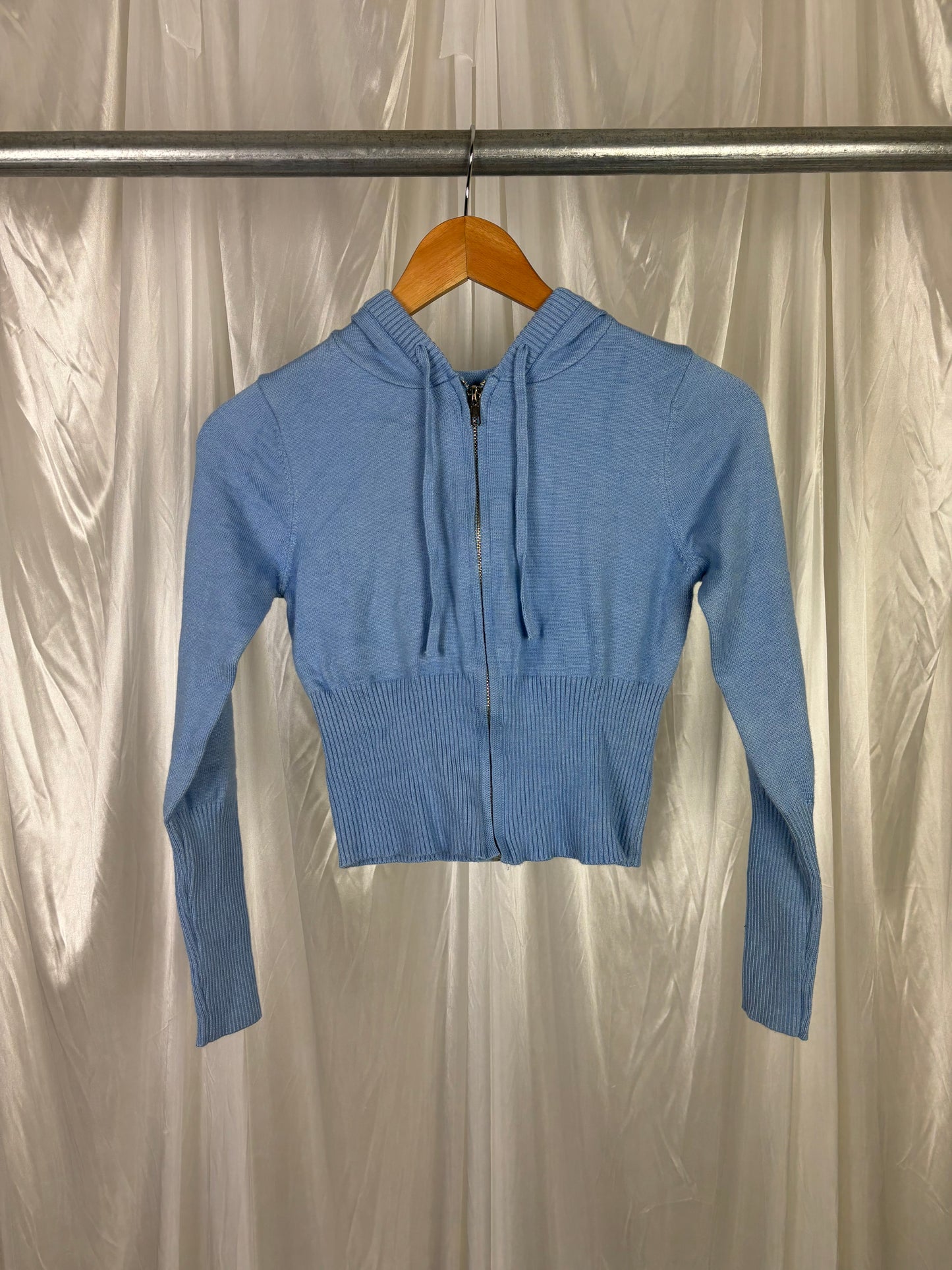 No Brand Blue Hooded Zip Front Top - XS