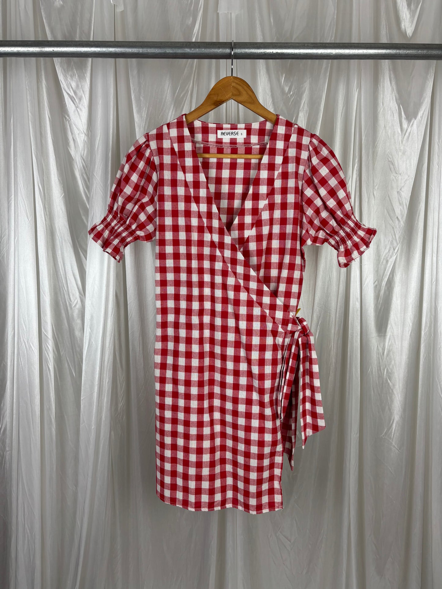 Reverse Gingham Wrap Dress - S