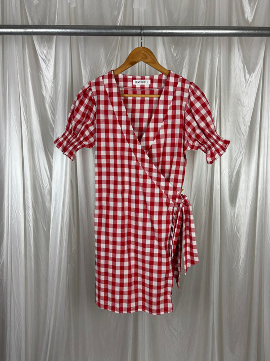 Reverse Gingham Wrap Dress - S