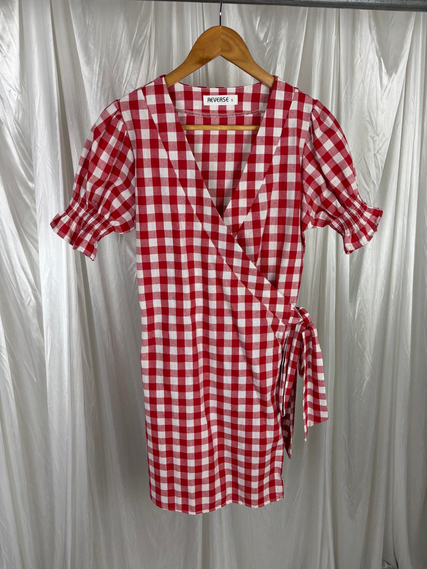 Reverse Gingham Wrap Dress - S
