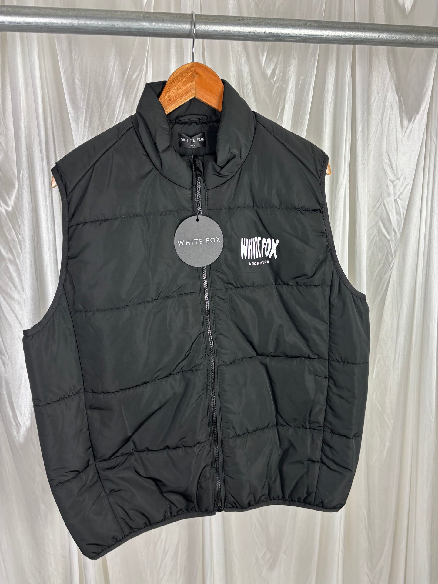 White Fox Black Puffer Vest - M/L