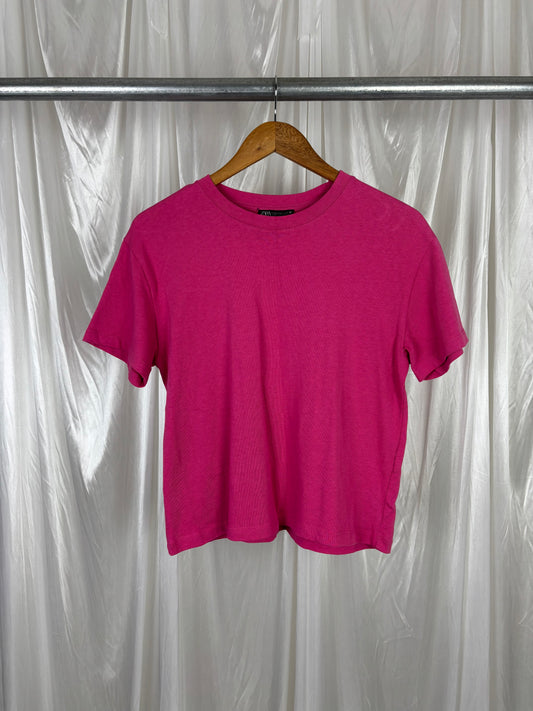 Zara Dark Pink Cropped Tee - M