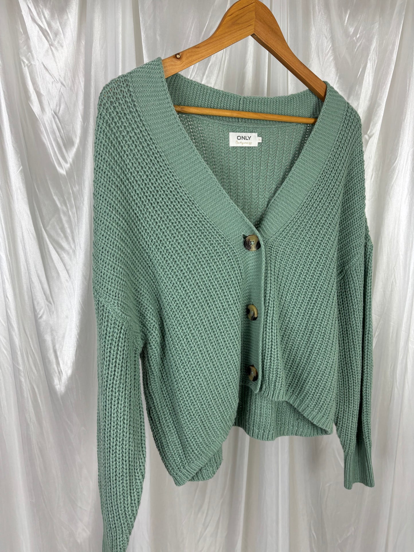 Only Green Ribbed Cardigan - M
