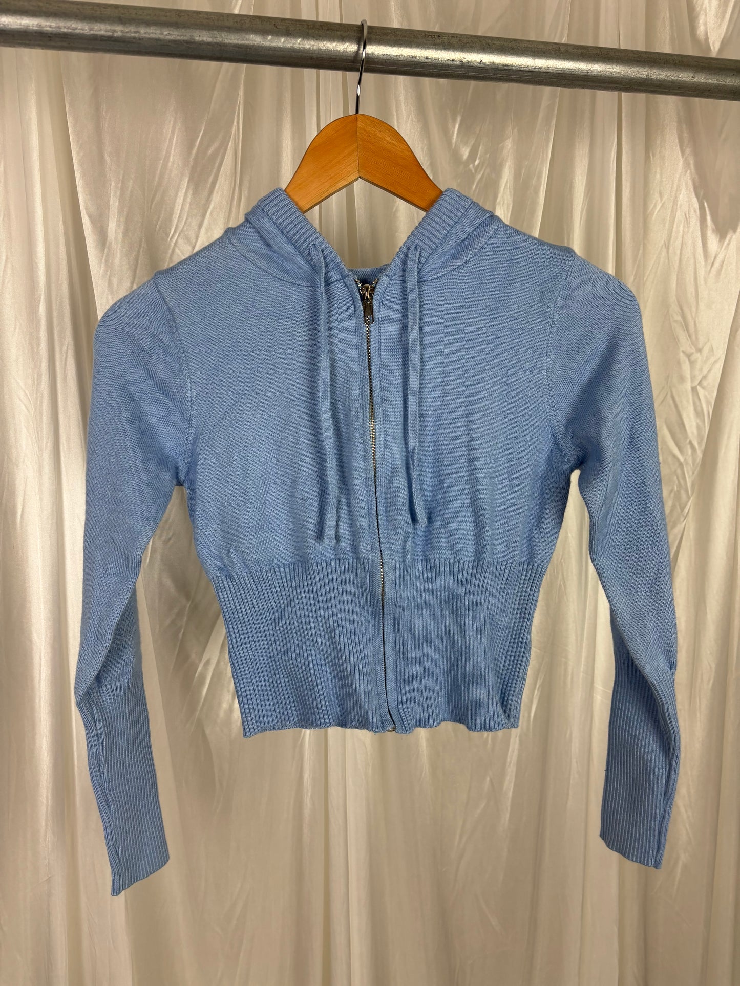 No Brand Blue Hooded Zip Front Top - XS